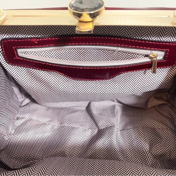Red Patent Handbag with Rhinestone Closure - Picture 11 of 15
